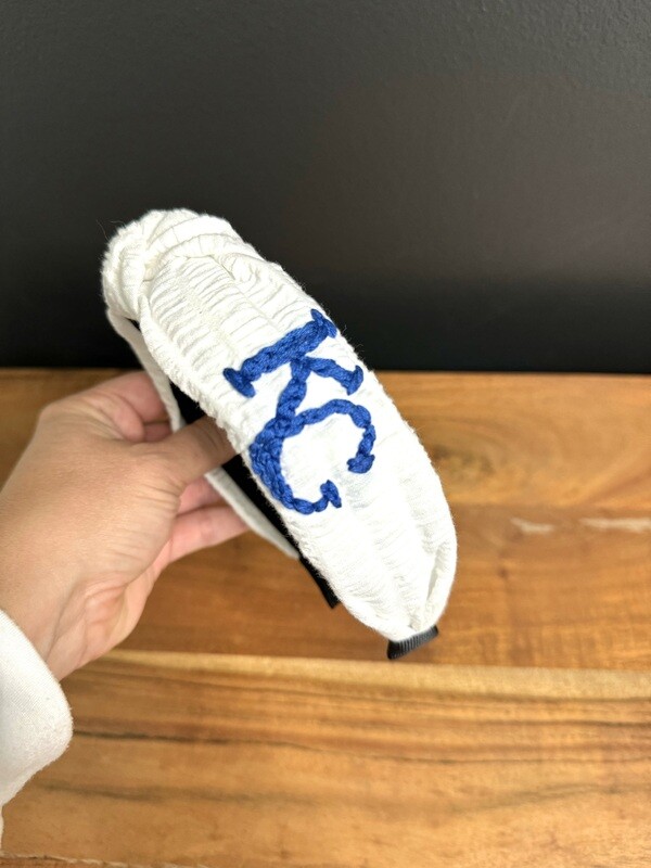 White KC Royals Top Knot Headband