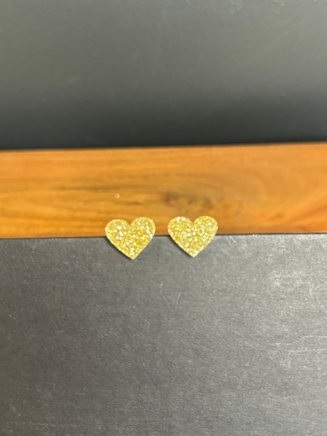 Gold Glitter Heart Studs