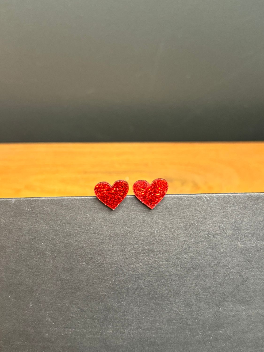 Red Glitter Heart Studs