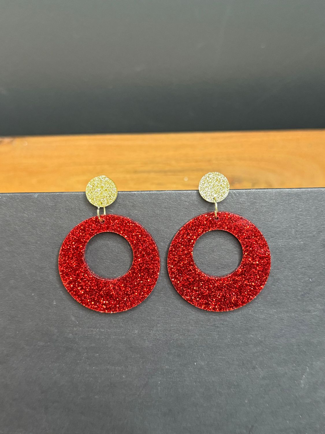 Red &amp; Gold Glitter Dangle Earrings