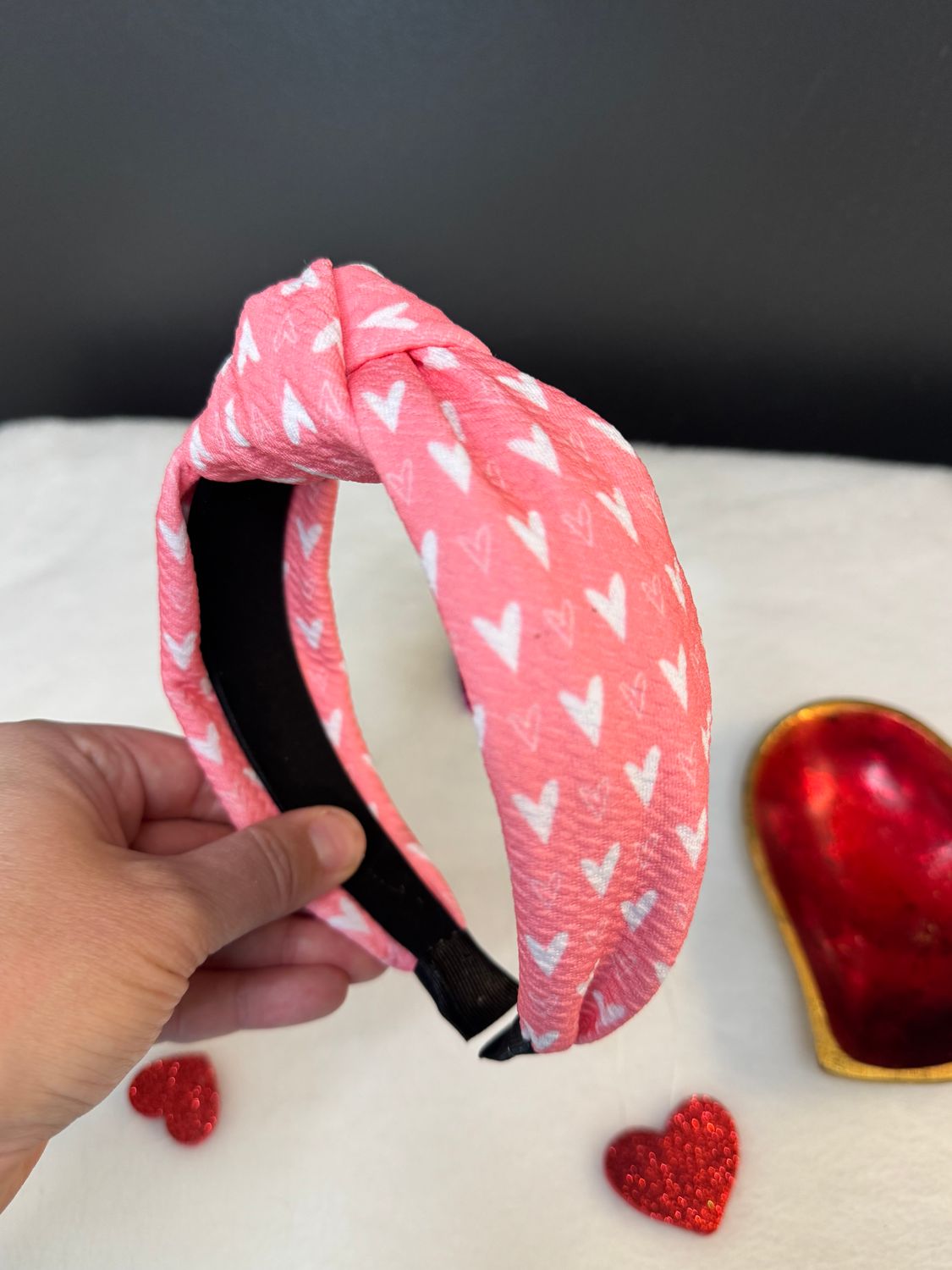 Pink Heart Top Knot Headband