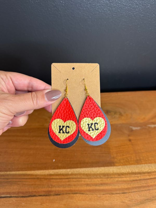 Red and Black KC Heart Earrings