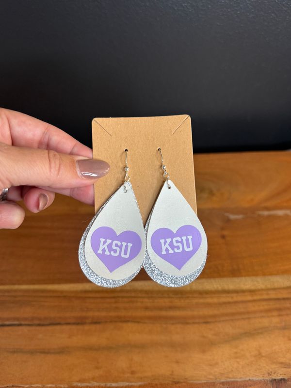 White and Silver KSU Heart Earrings