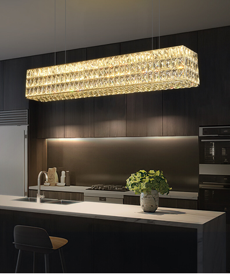 Gold LED Long Crystal Chandelier
