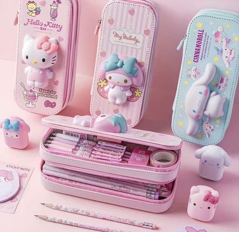 Sanrio pencil case! My Melody Hello Kitty, Cinnamon roll!!! With tools included!