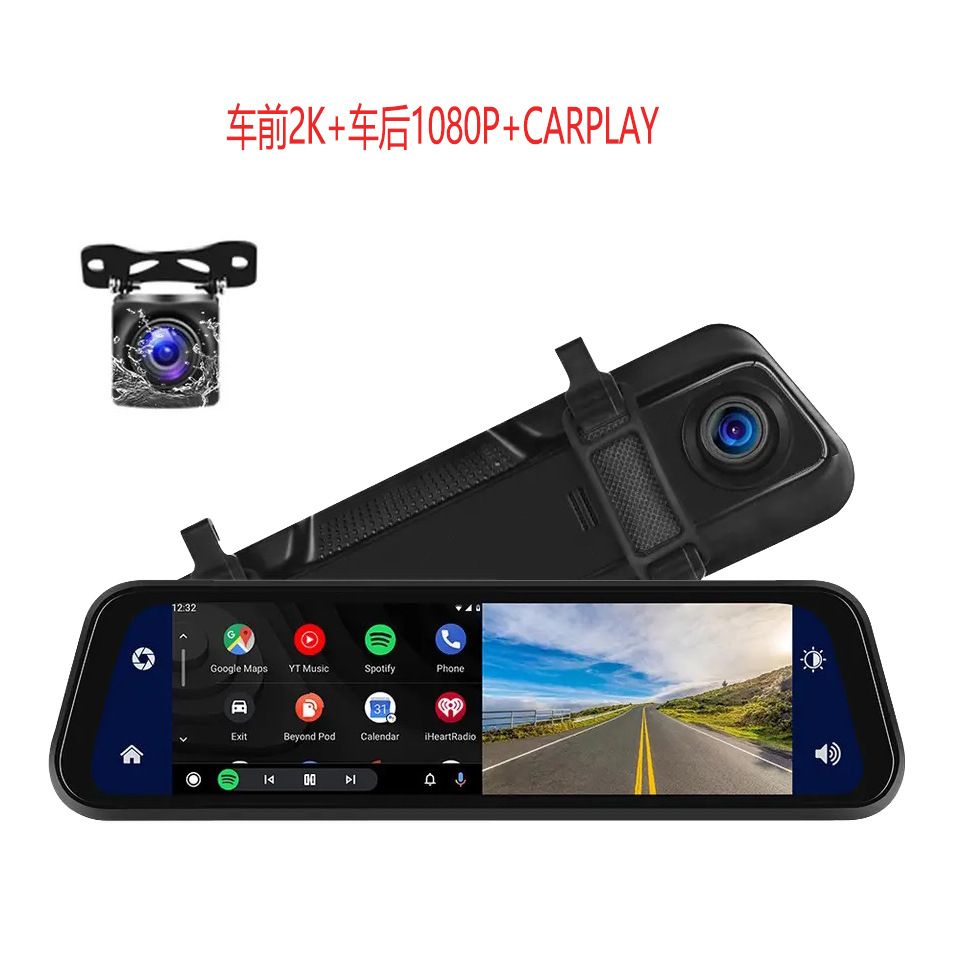 9.66 Inch Driving Recorder Front And Rear Dual Recording Wireless Connection CarplayAuto HD Portable Car Navigation, Color Classification: 9.66inches+2k front recording+1080p rear recording+carplay