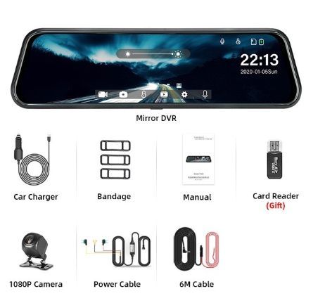 Car front and rear dual lens car recorder HD rearview mirror