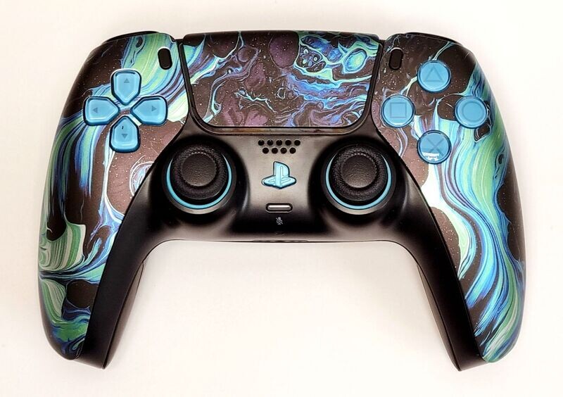 Custom PS5 Dualsense Controller - Black & Blue Paint Splash