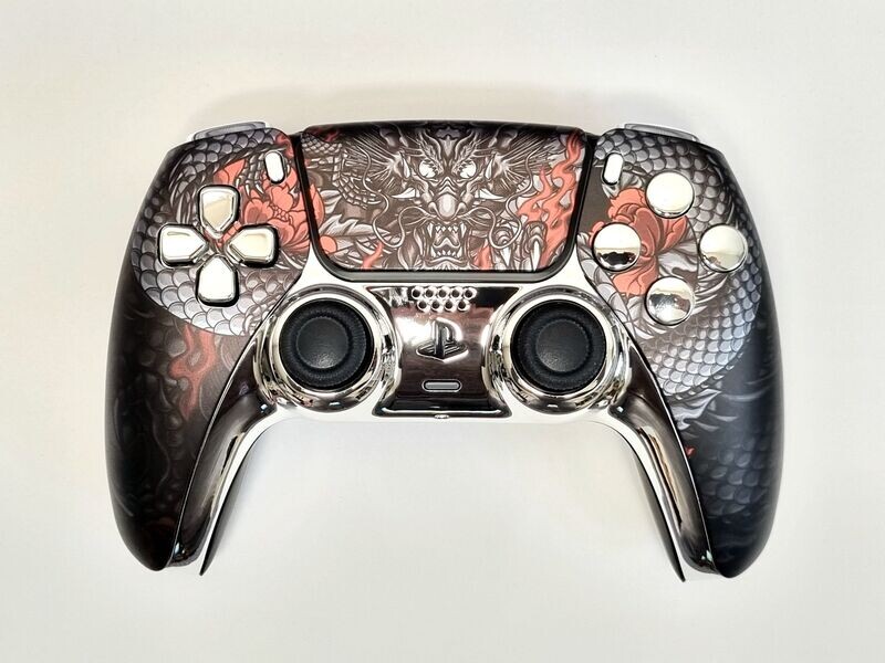 Custom PS5 Dualsense Controller - Black & Silver Dragon Design