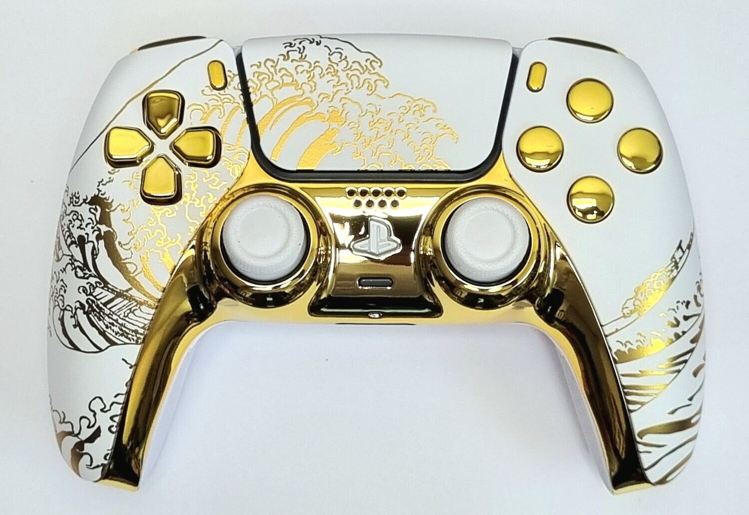 Custom PS5 Dualsense Controller - The Great Golden Wave of Kanagawa White & Gold Design - *NEW*