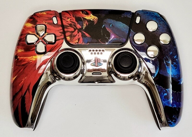 Custom PS5 Dualsense Controller - Glossy Fire Eagle v Ice Snake Black Design