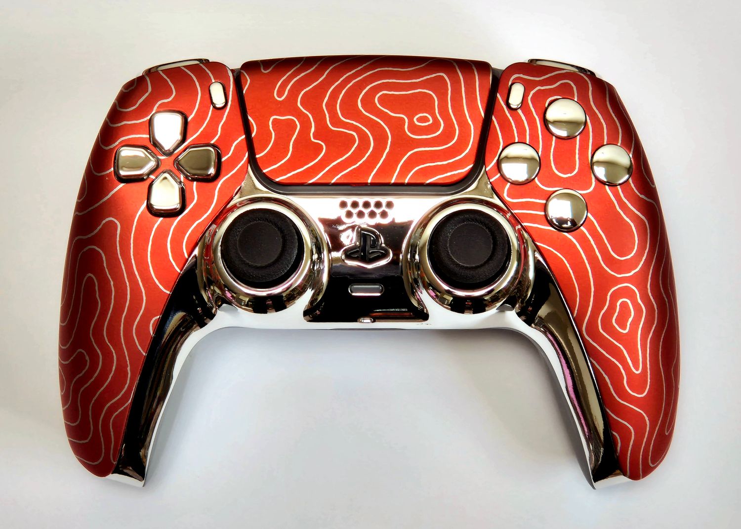 Customised PS5 Dualsense Controller - Damascus Red & Silver Soft Touch *NEW*