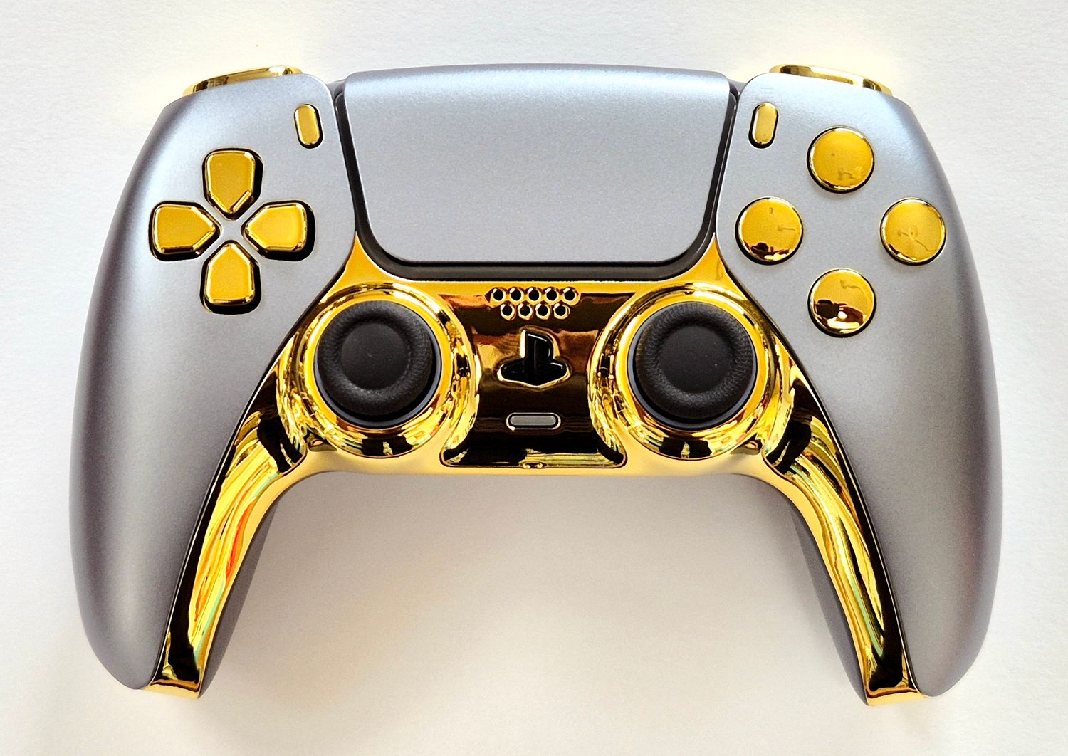 Customised PS5 Dualsense Controller - Sterling Silver / Chrome Gold - *NEW*