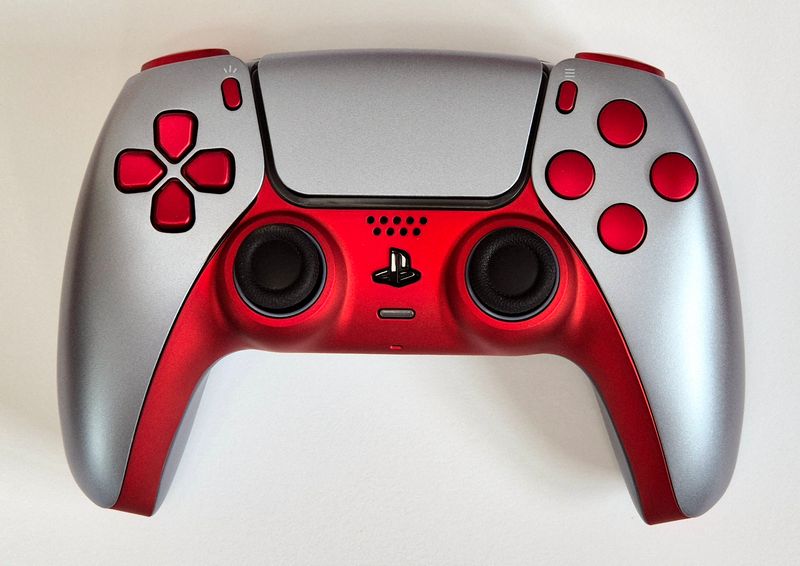 Customised PS5 Dualsense Controller - Sterling Silver / Vampire Red - *NEW*
