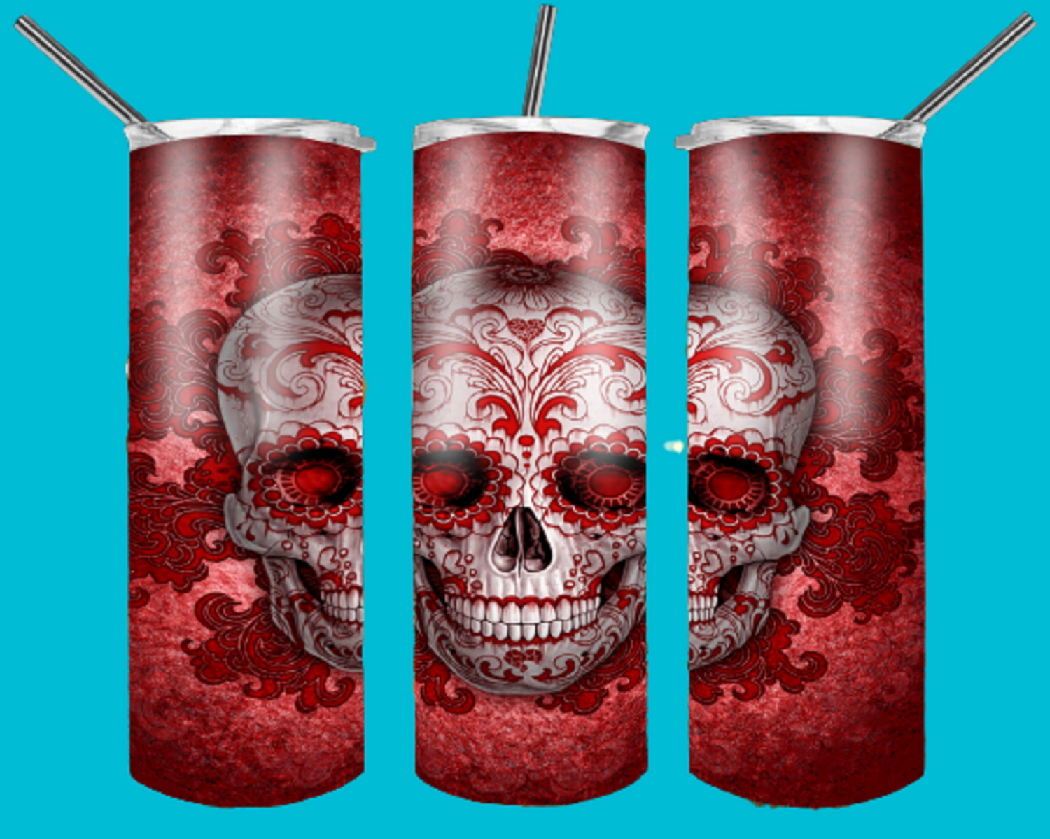Red Skull Sublimation Digital Design for 20 Oz Skinny Tumbler