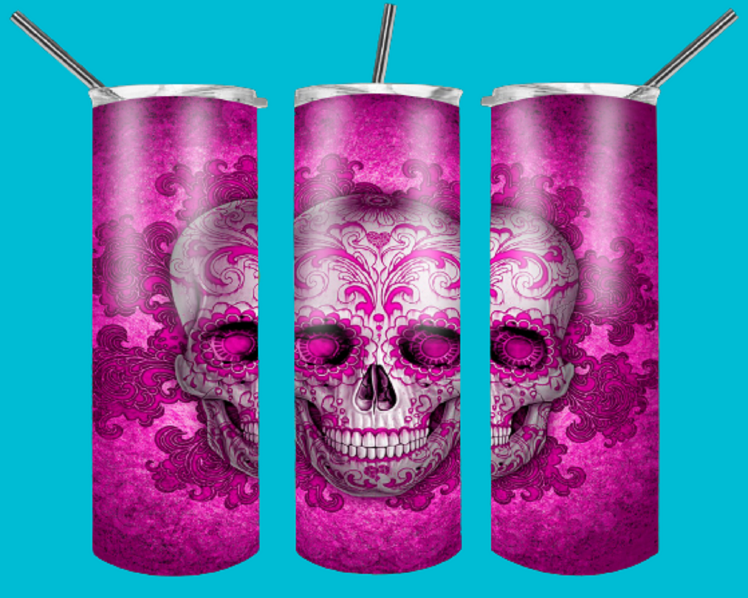 Pink Skull Sublimation Digital Design for 20 Oz Skinny Tumbler