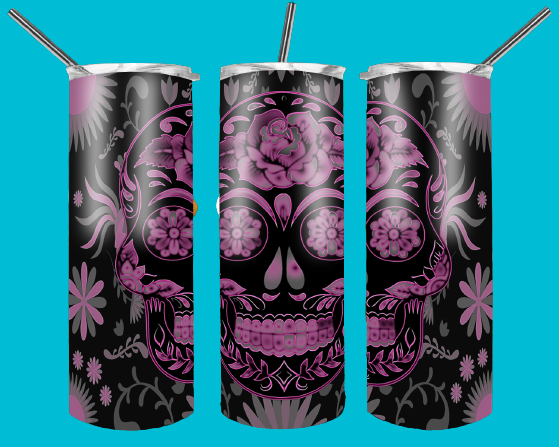 Purple and Black Skull Sublimation Digital Design for 20 Oz Skinny Tumbler