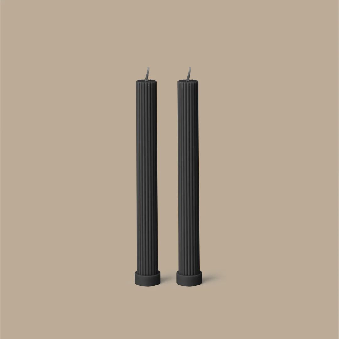 Column Pillar Candle Duo, Colour: Black