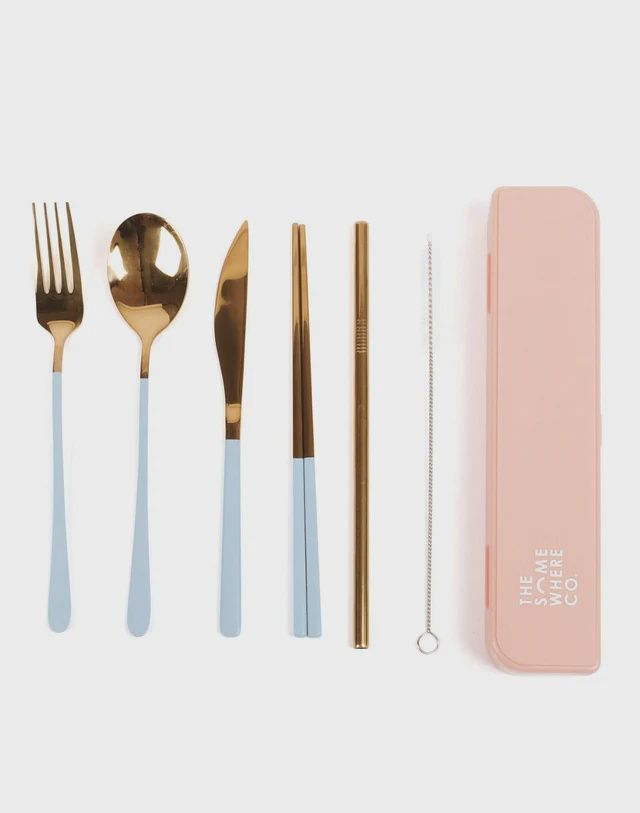 Take Me Away Cutlery Kit - Gold w Powder Blue Handle