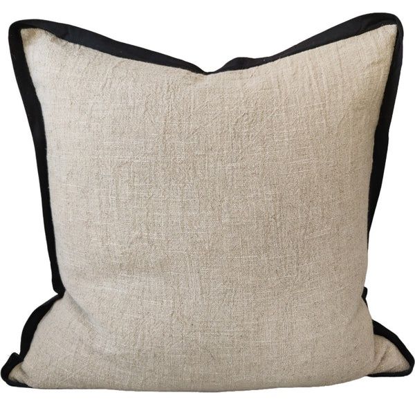 Reine Linen 55cm Cushion - Natural with Black Border - feather insert