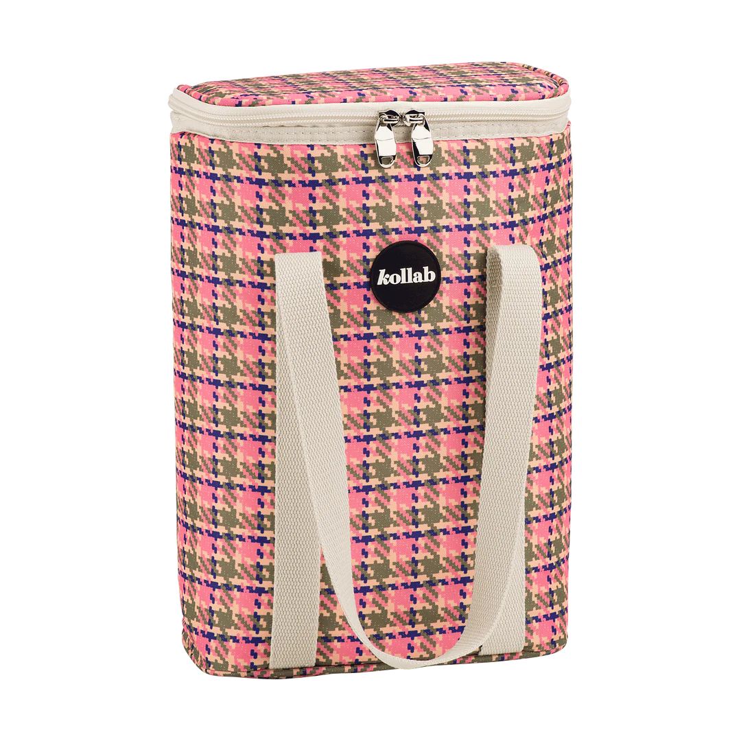 Wine Cooler Bag Pink Houndstooth