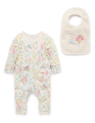 ZIP GROWSUIT &amp; REVERSIBLE BIB, Size: 00, Colour: AVIARY GARDEN, Season: NON SEASONAL