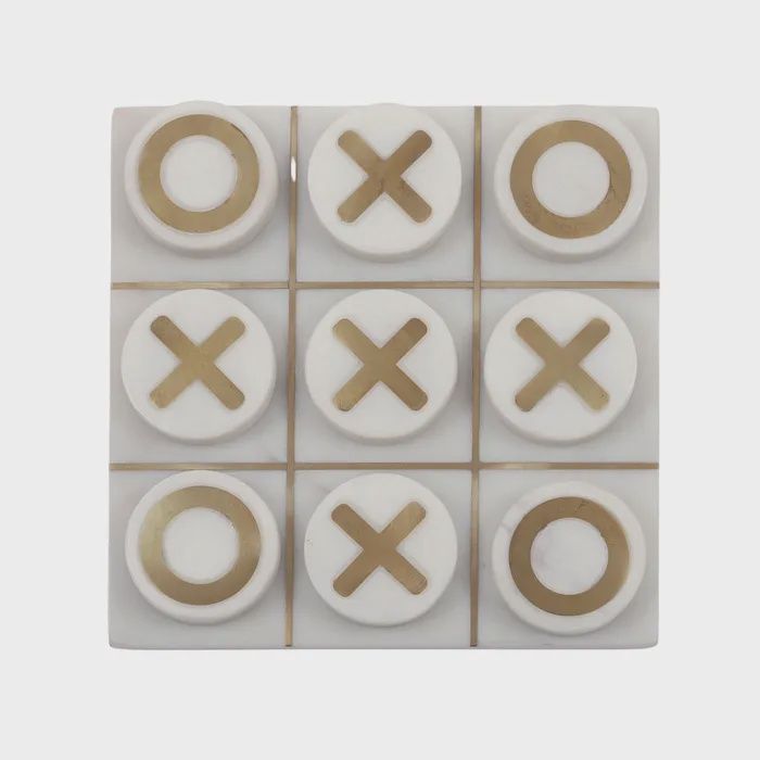 Marble Noughts &amp; Crosses 18x18cm White/Gold