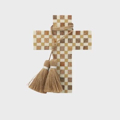 Cobbles Resin/Wood Cross 15x20cm Nat