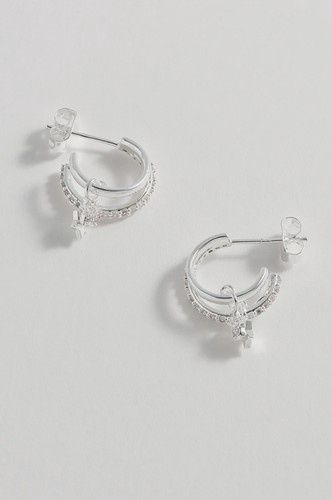 Duo Pave Star Hoops - Silver Plated Silver Plated