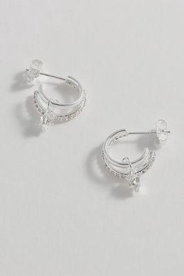 Duo Pave Star Hoops - Silver Plated Silver Plated