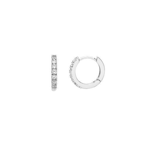 Pave Set Hoop Earrings With White CZ - Silver Plated