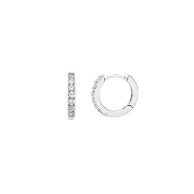 Pave Set Hoop Earrings With White CZ - Silver Plated