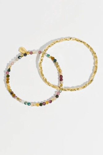 Coco Bead And Tourmaline Double Bracelet - Gold Plated