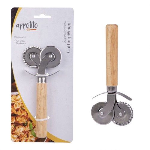 Dual Pastry/Pasta Cutting Wheel - 1 Flat, 1 Fluted Cutter