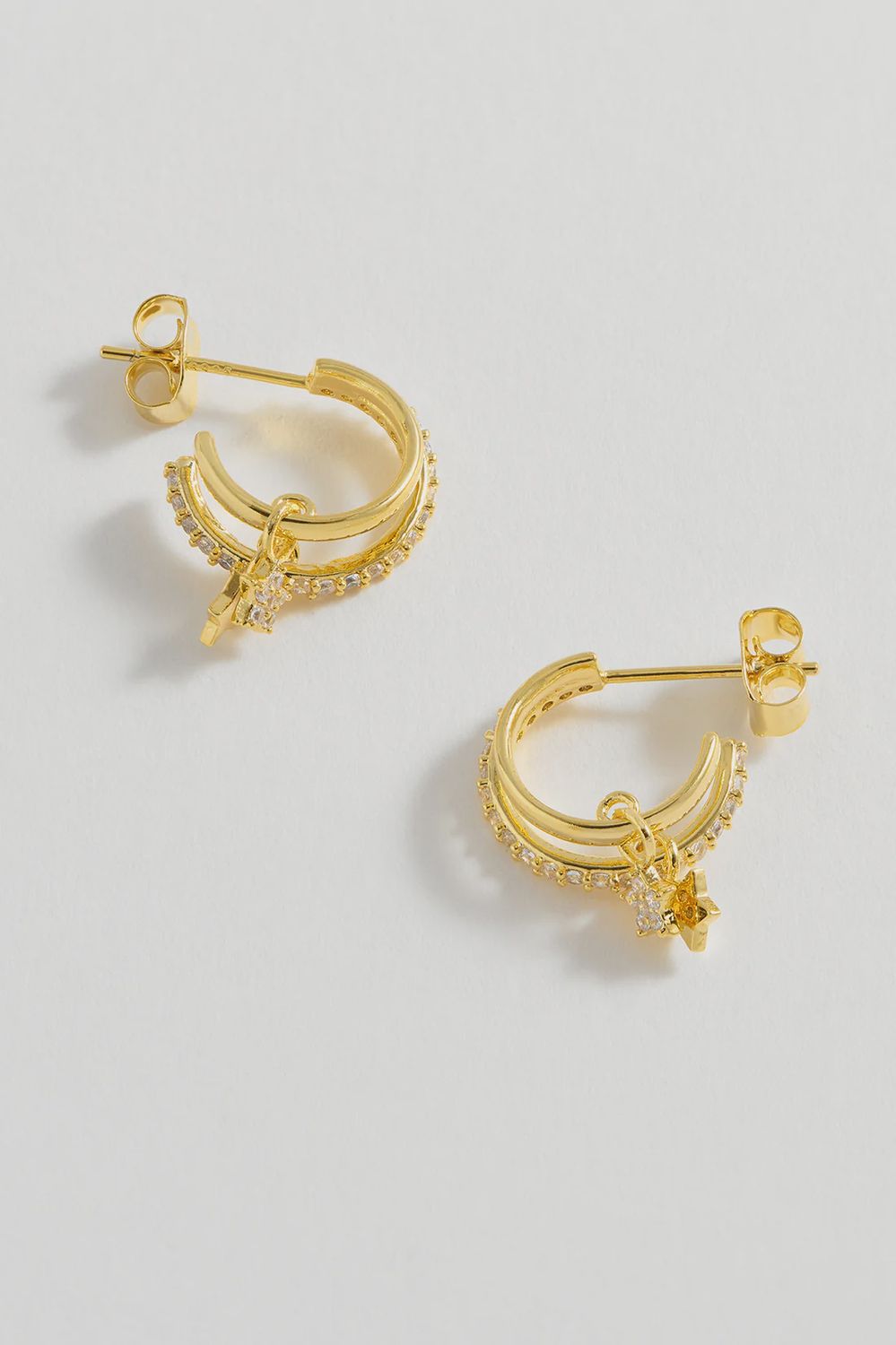 Duo Pave Star Hoops - Gold Plated Gold Plated