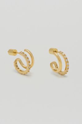 Double Illusion Hoop Earrings - Pave Cz Gold Gold Plated