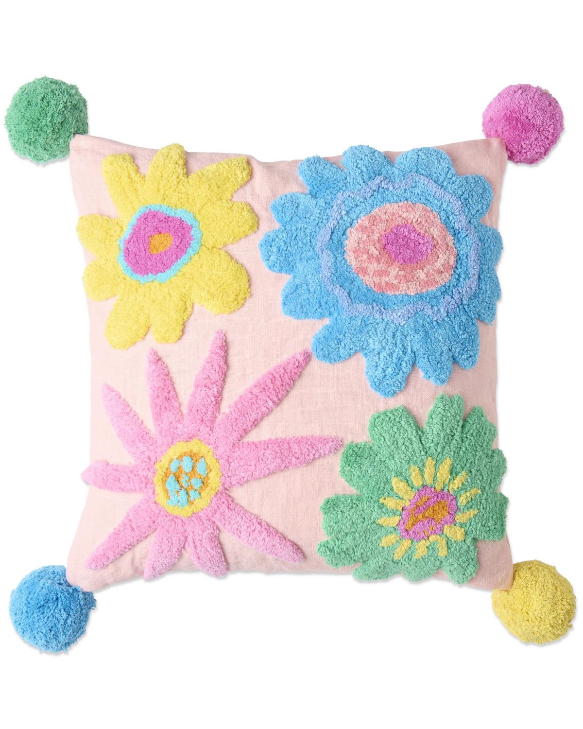 Rainbow Flowers Tufted Pom Pom Cushion