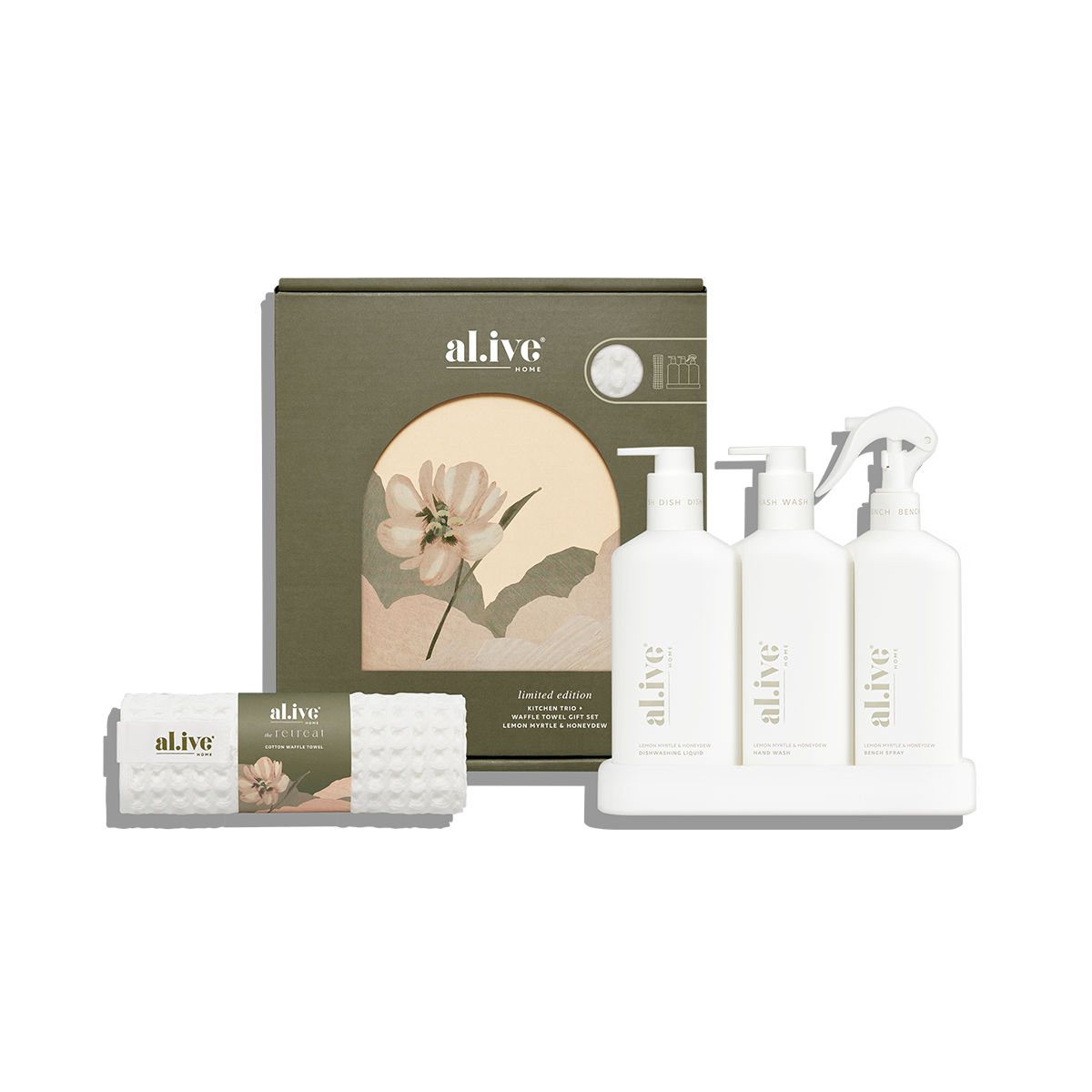 The Retreat Collection - Kitchen Trio &amp; Towel Gift Set - Lemon Myrtle &amp; Honeydew
