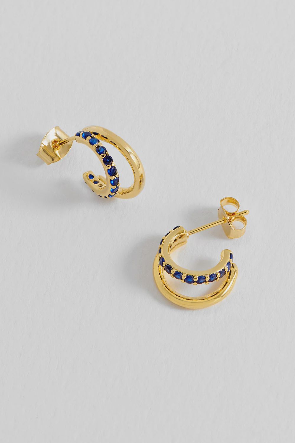 Double Hoop Plain and Cz Earrings - Gold Plated
