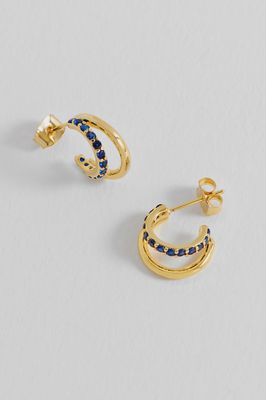 Double Hoop Plain and Cz Earrings - Gold Plated
