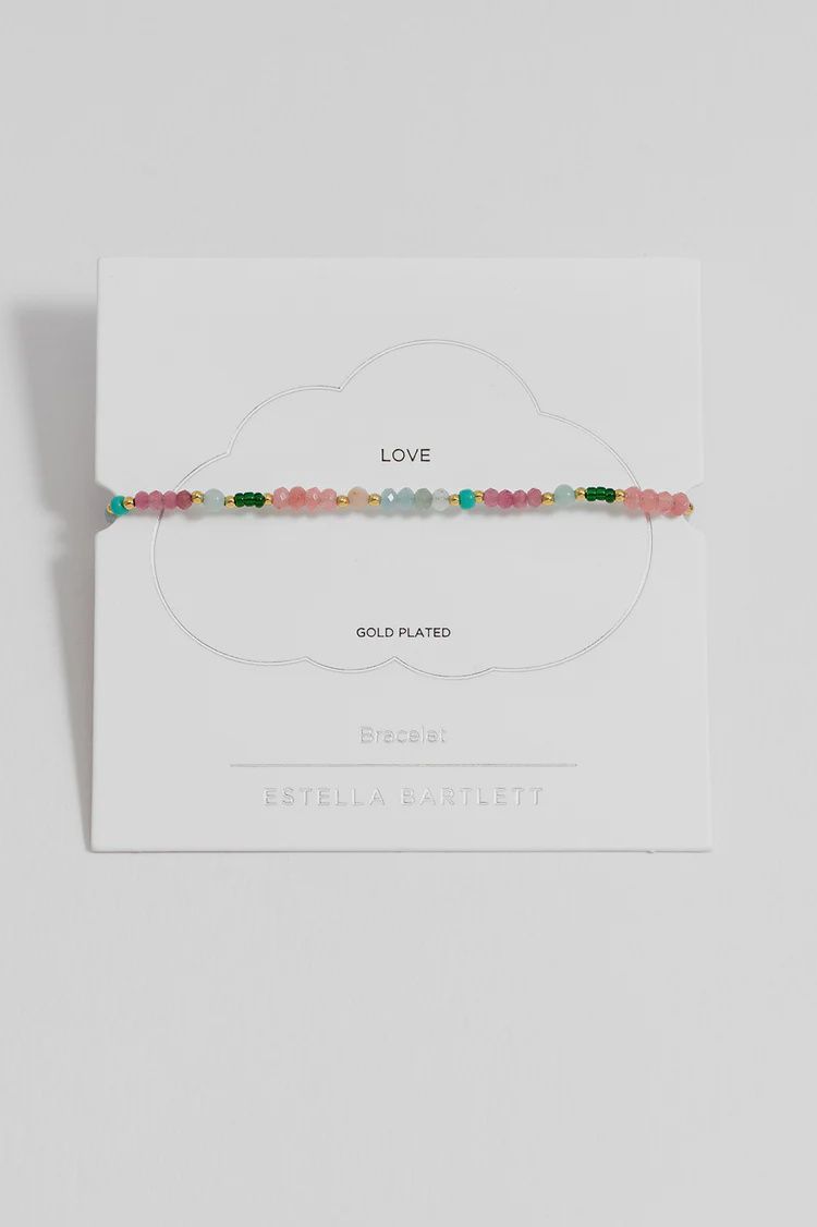 Green and Pink Mixed Mini Bead Bracelet - Gold Plated