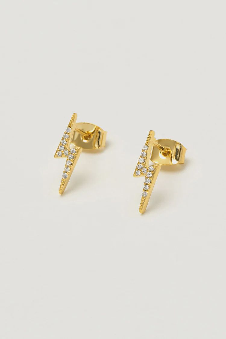 Lightning Bolt Cz Earrings - Gold Plated - Np Gold Plated