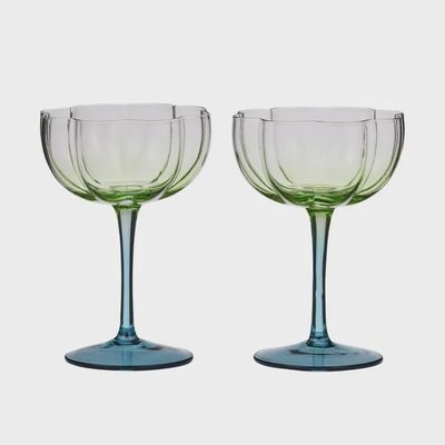 Lotti S/2 Tulip Glass 11x15cm Green/Blue