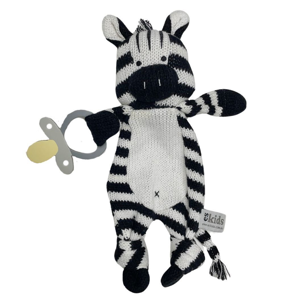 Knitted Eco Zebra Baby Comforter w Dummy Holder