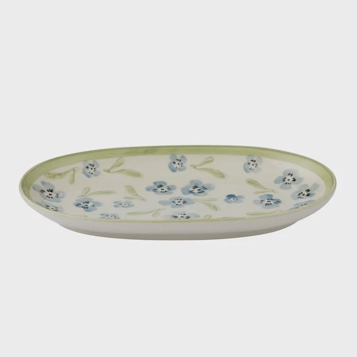 Olga Oval Ceramic Plate Small - Blue/Olive