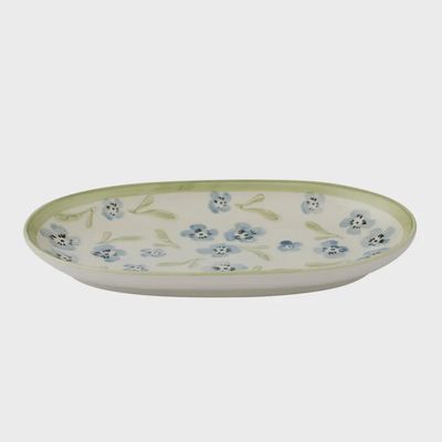 Olga Oval Ceramic Plate Small - Blue/Olive