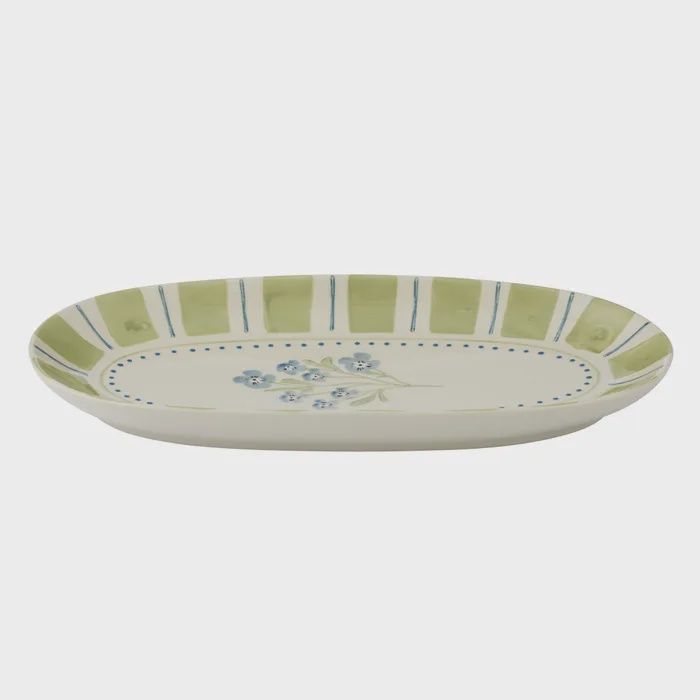 Olga Oval Ceramic Plate - Blue/Olive