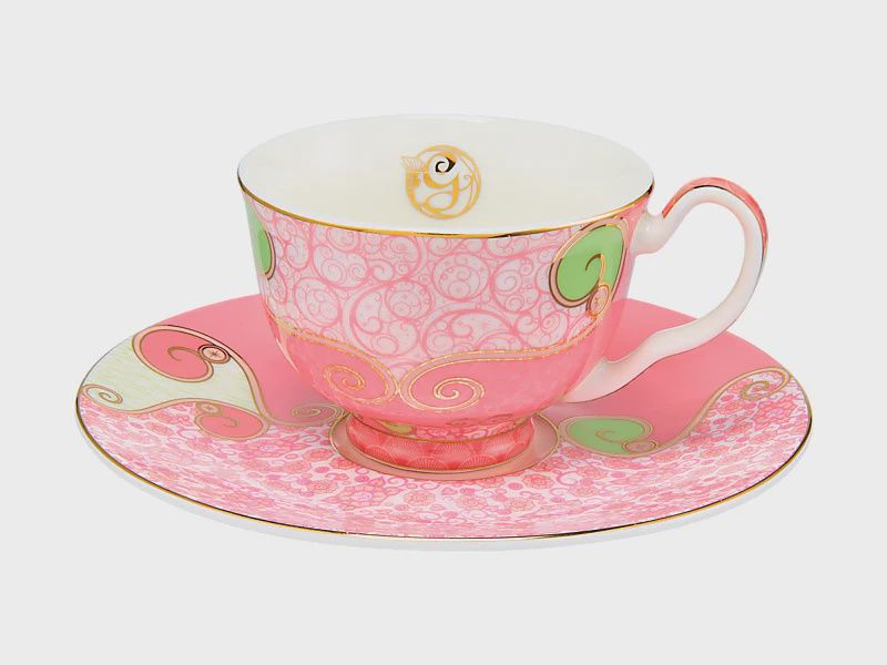 Wicked Pink Goes Good With Green Demi Cup &amp; Saucer 85ML Set of 2 Glinda*