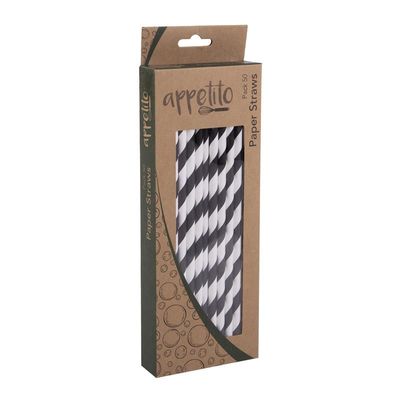 Paper Straws Black Stripes - Pack of 50