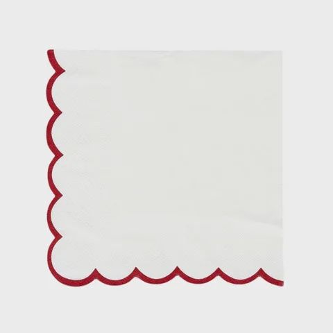 Scalloped 20pk 3Ply 33cm Napkin Red/White